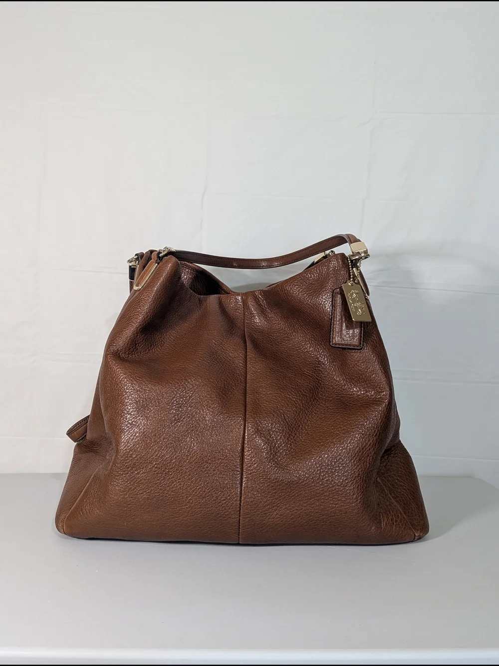 Coach Pebbled Leather Large Hobo Shoulder Bag Brown Slouchy Tote Purse F13669